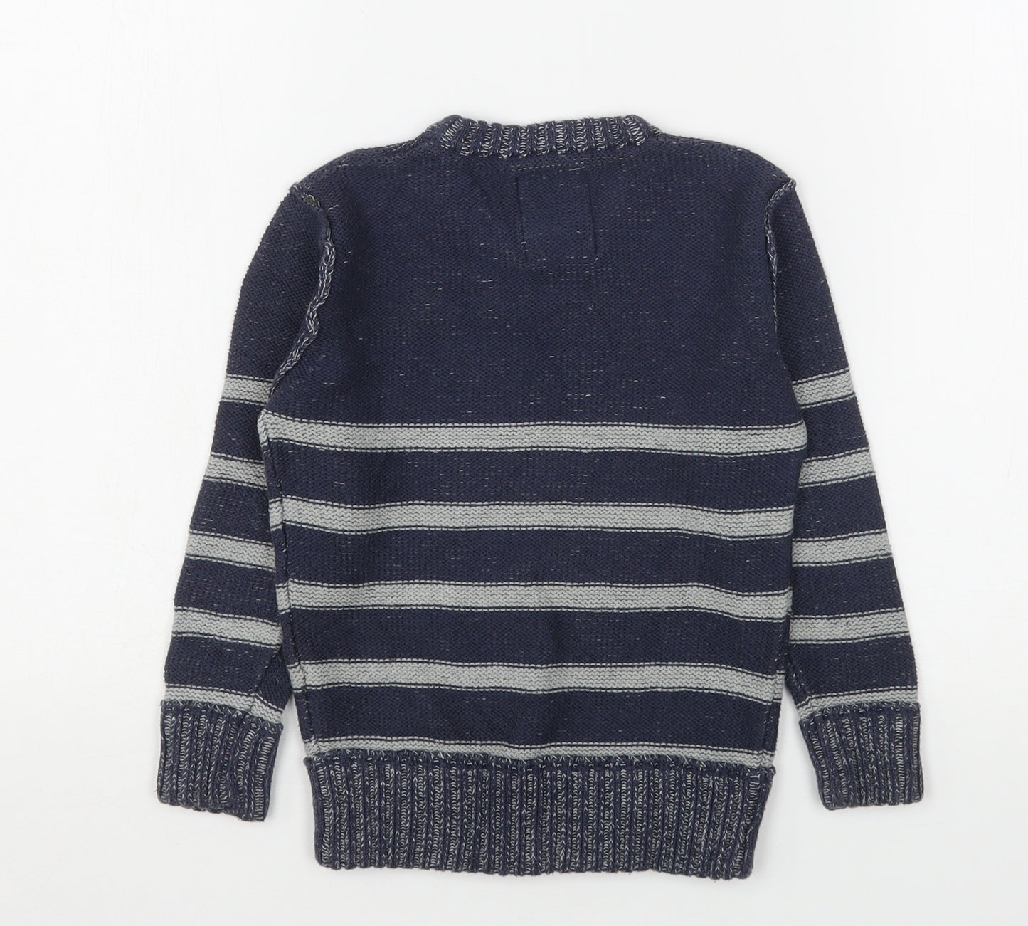 TU Boys Blue Round Neck Striped Cotton Pullover Jumper Size 4 Years