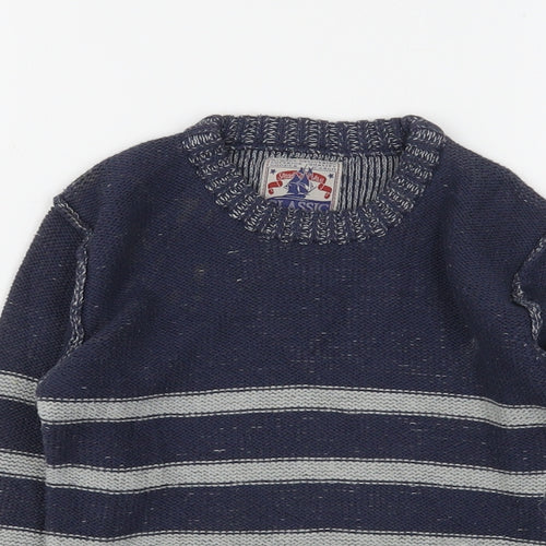 TU Boys Blue Round Neck Striped Cotton Pullover Jumper Size 4 Years