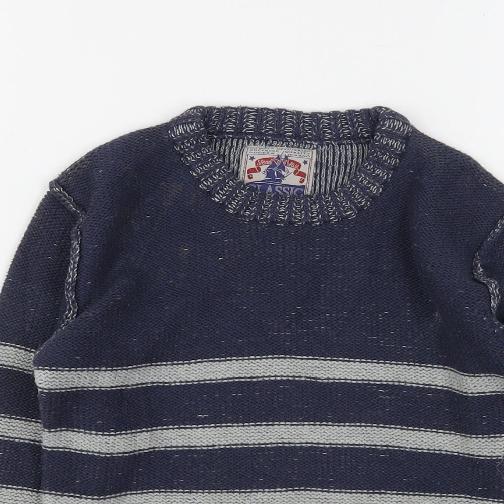 TU Boys Blue Round Neck Striped Cotton Pullover Jumper Size 4 Years