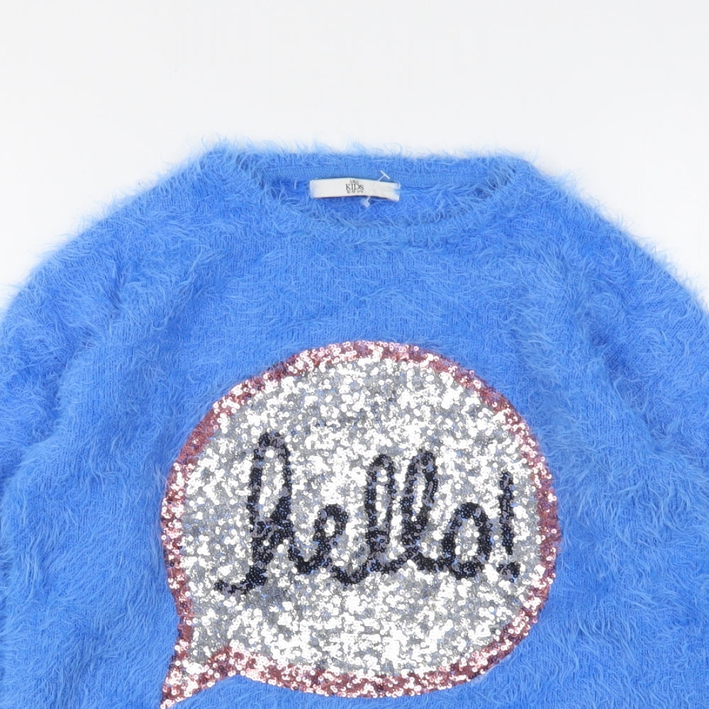 Marks and Spencer Girls Blue Round Neck  Polyamide Pullover Jumper Size 12-13 Years