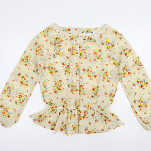 New Look Womens Beige Floral Polyester Basic Blouse Size 8 Boat Neck - Open Back