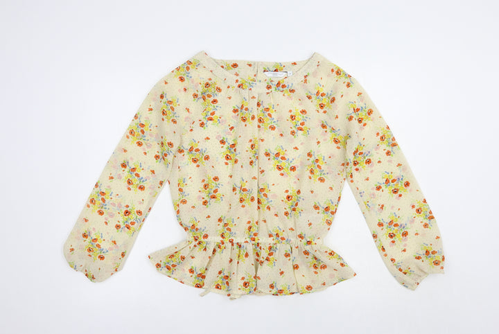 New Look Womens Beige Floral Polyester Basic Blouse Size 8 Boat Neck - Open Back