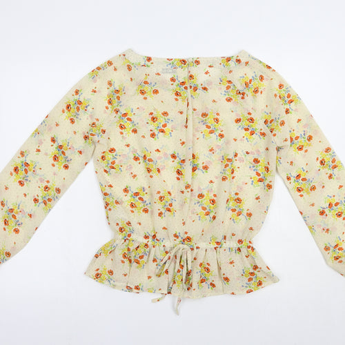 New Look Womens Beige Floral Polyester Basic Blouse Size 8 Boat Neck - Open Back