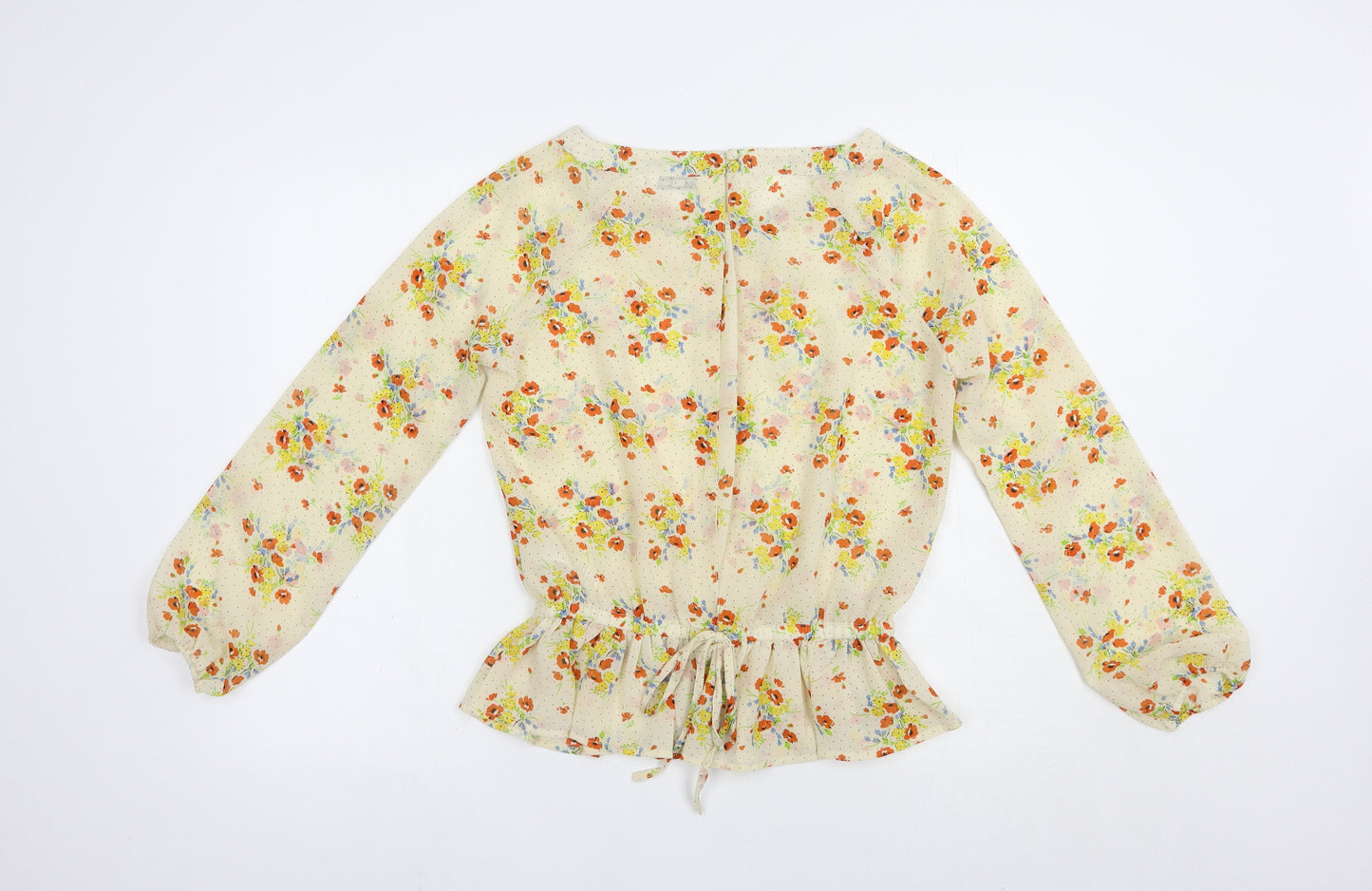 New Look Womens Beige Floral Polyester Basic Blouse Size 8 Boat Neck - Open Back