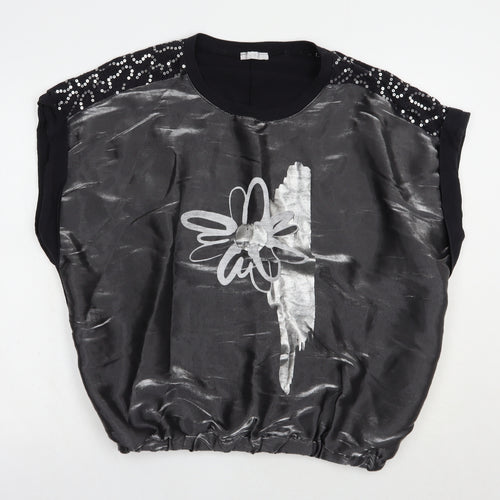 Preworn Womens Black  Viscose Basic Blouse Size L Round Neck