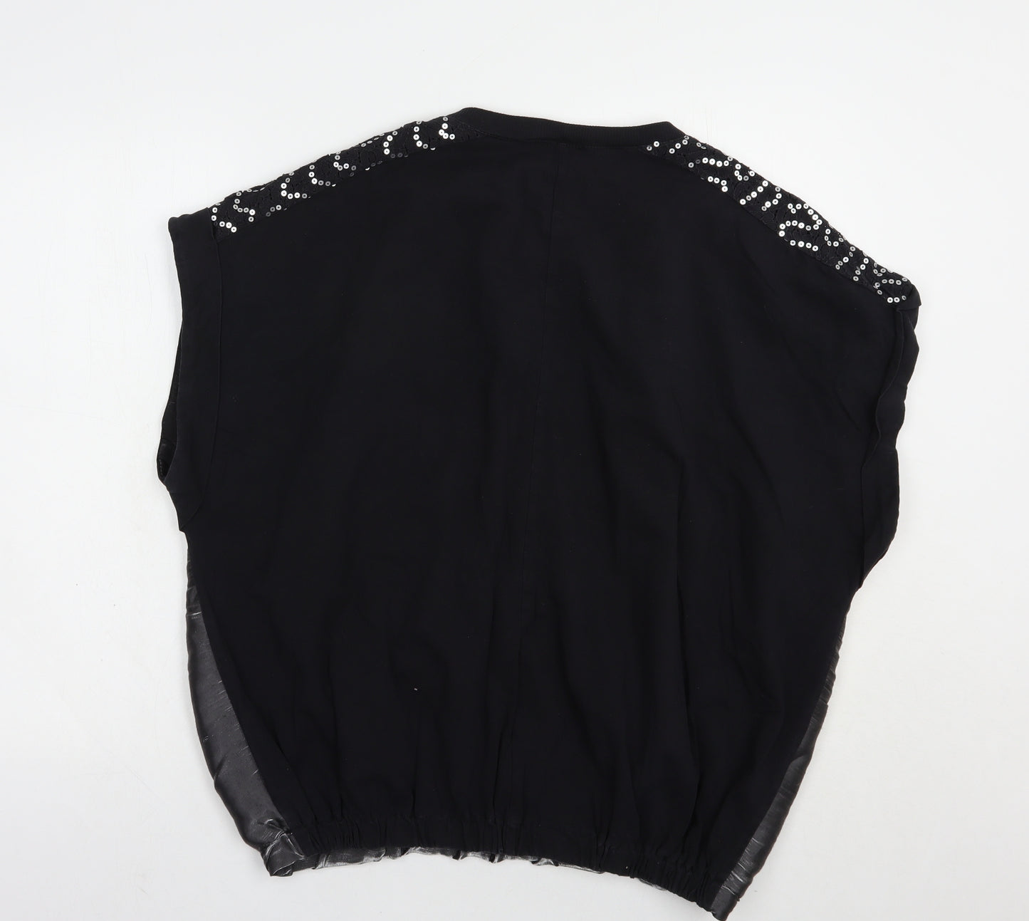 Preworn Womens Black  Viscose Basic Blouse Size L Round Neck