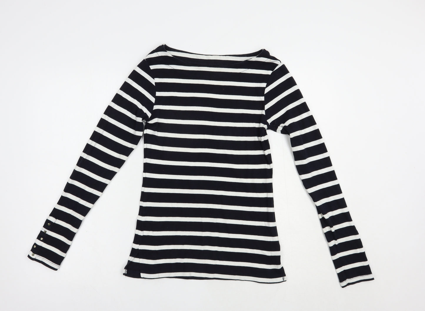 F&F Womens Blue Striped Cotton Basic T-Shirt Size 12 Boat Neck
