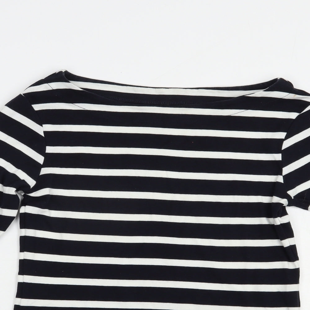 F&F Womens Blue Striped Cotton Basic T-Shirt Size 12 Boat Neck