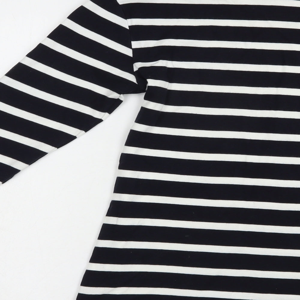 F&F Womens Blue Striped Cotton Basic T-Shirt Size 12 Boat Neck