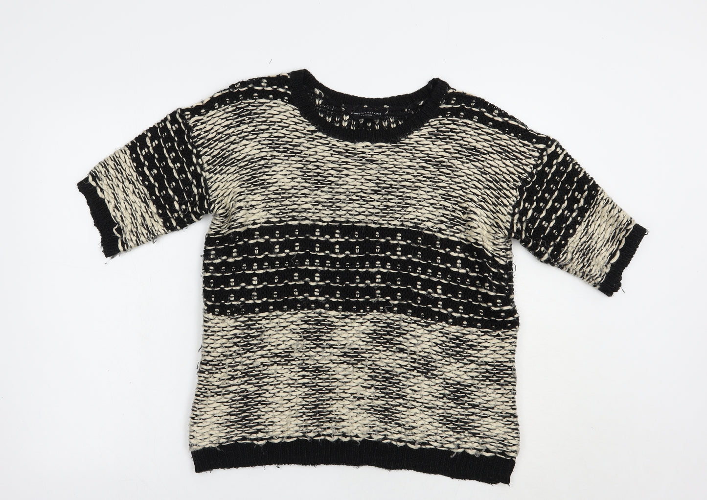 Dorothy Perkins Womens Black Crew Neck Striped Acrylic Pullover Jumper Size 14