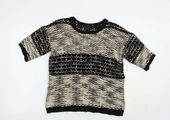 Dorothy Perkins Womens Black Crew Neck Striped Acrylic Pullover Jumper Size 14