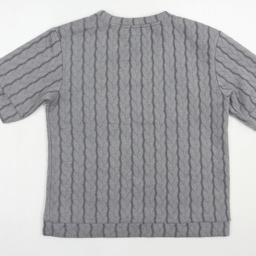 Fransa Womens Grey Geometric Polyester Basic Blouse Size XS Round Neck