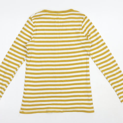 Marks and Spencer Womens Yellow Striped Cotton Basic T-Shirt Size 12 Crew Neck