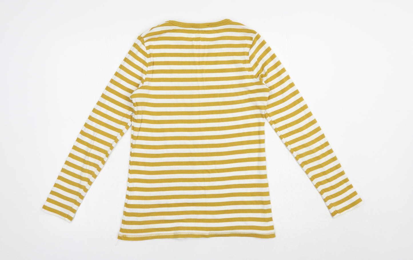 Marks and Spencer Womens Yellow Striped Cotton Basic T-Shirt Size 12 Crew Neck
