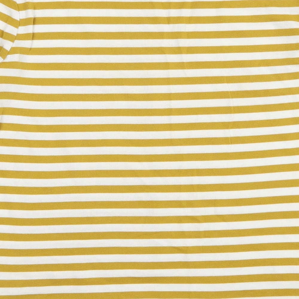 Marks and Spencer Womens Yellow Striped Cotton Basic T-Shirt Size 12 Crew Neck