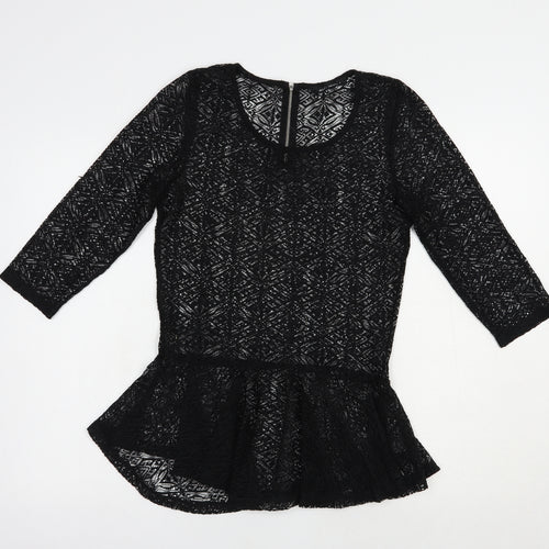 NEXT Womens Black  Polyester Basic Blouse Size 8 Scoop Neck