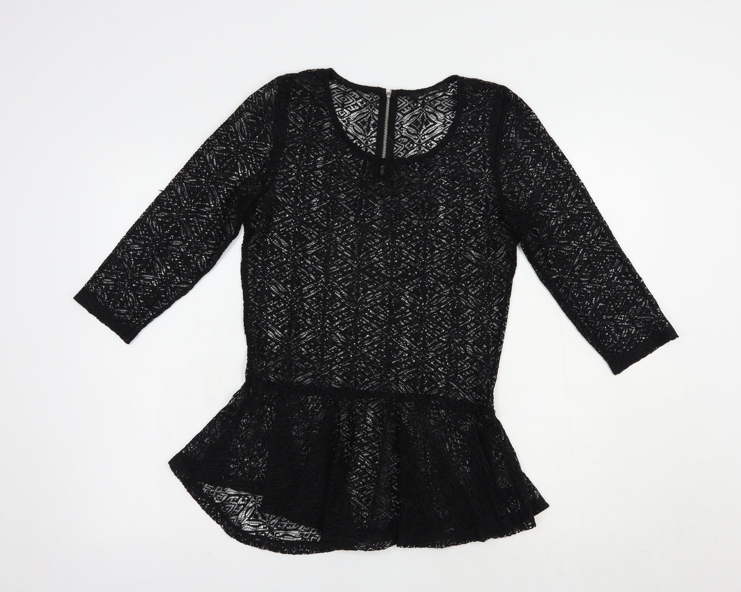 NEXT Womens Black  Polyester Basic Blouse Size 8 Scoop Neck