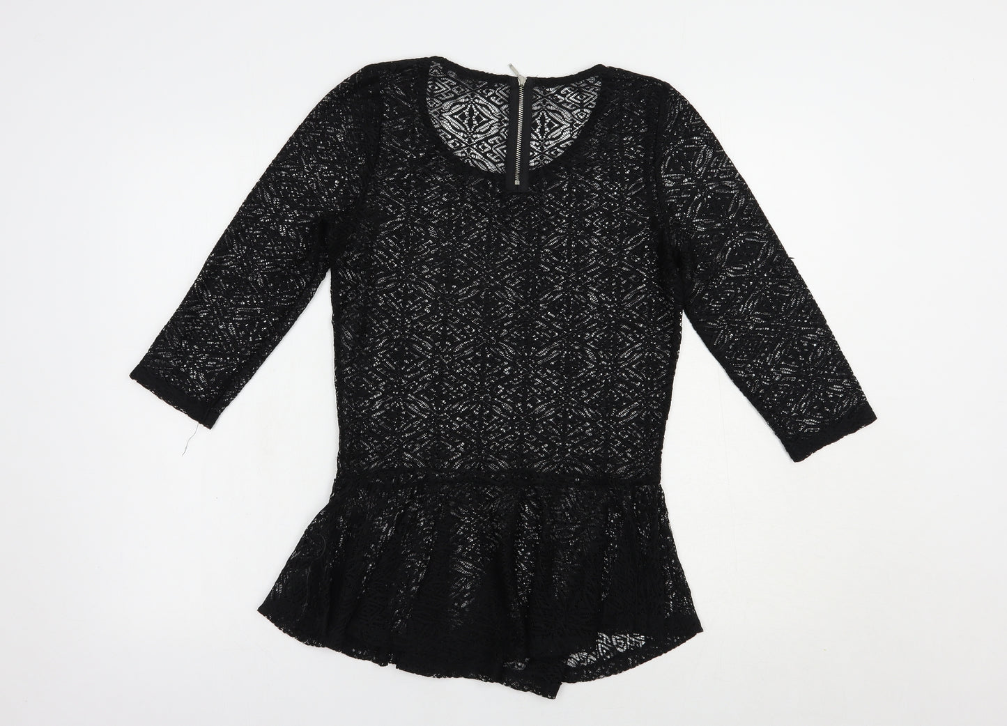 NEXT Womens Black  Polyester Basic Blouse Size 8 Scoop Neck
