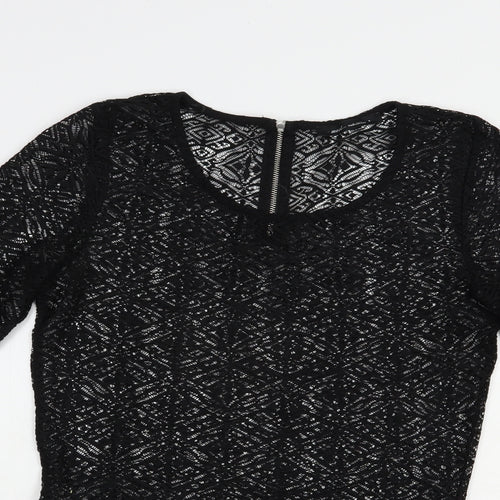 NEXT Womens Black  Polyester Basic Blouse Size 8 Scoop Neck
