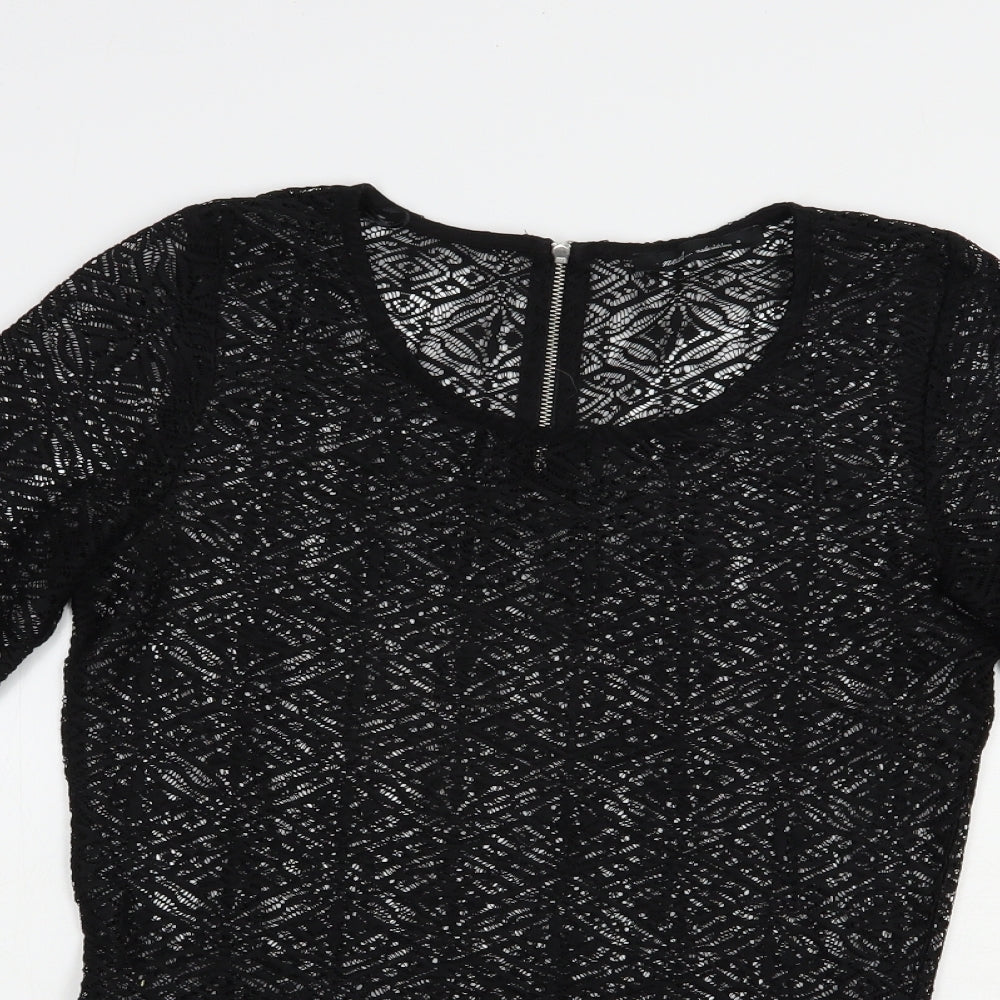 NEXT Womens Black  Polyester Basic Blouse Size 8 Scoop Neck