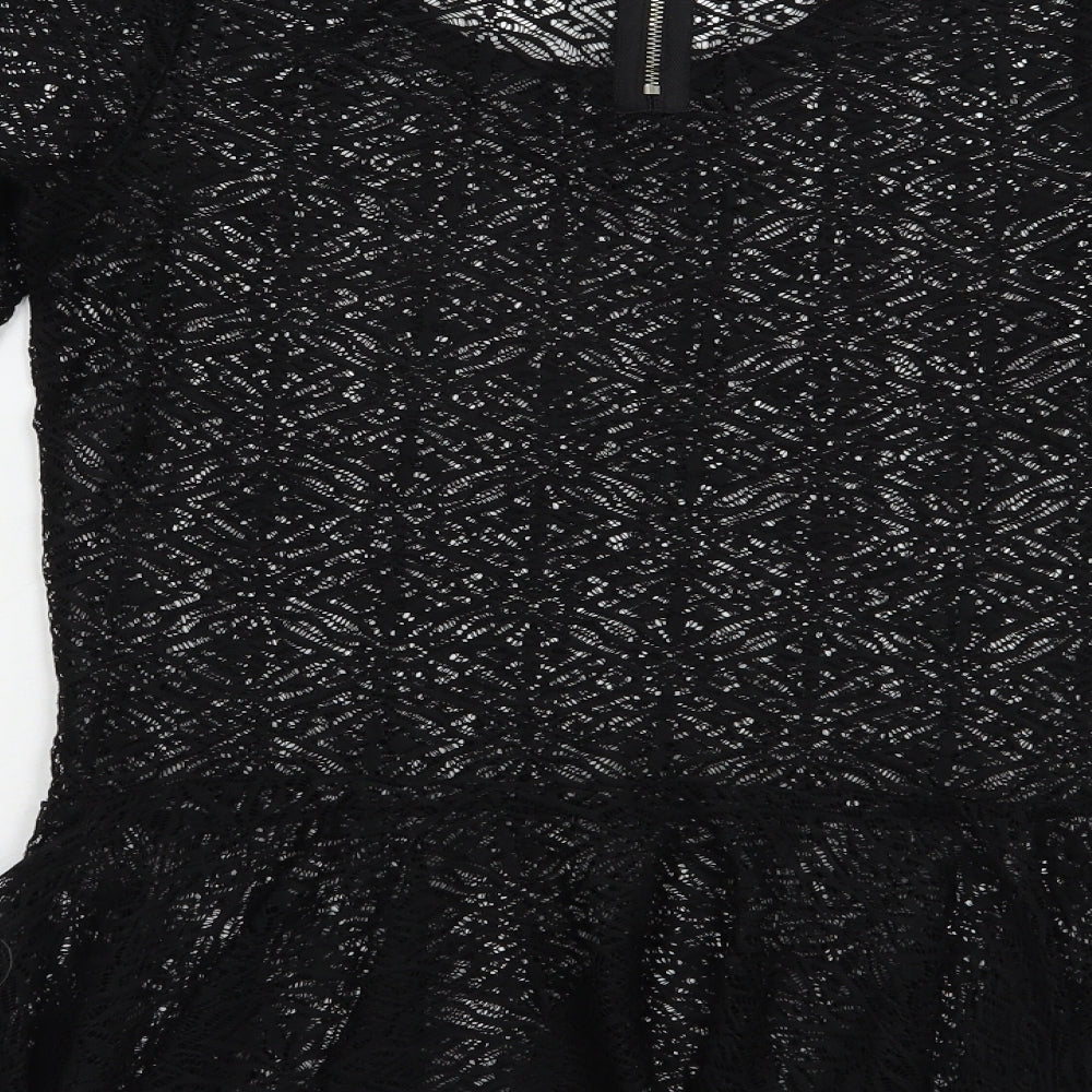 NEXT Womens Black  Polyester Basic Blouse Size 8 Scoop Neck