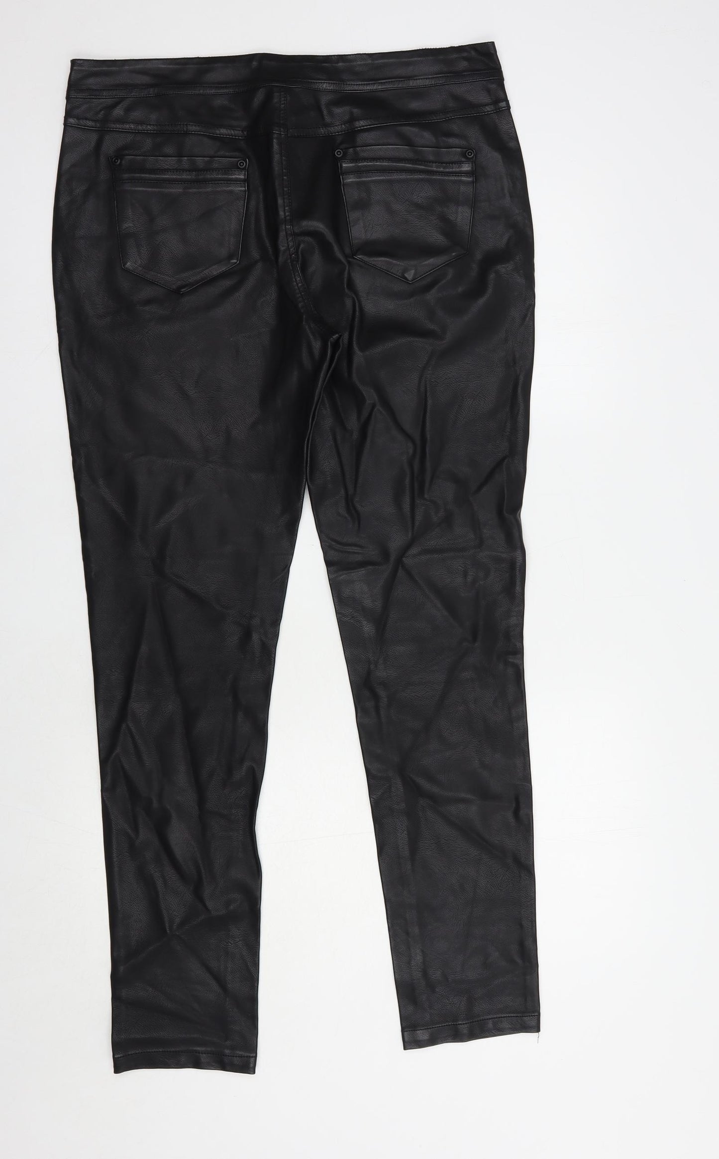 Lucid Womens Black  Polyurethane Trousers  Size 14 L30 in Regular Button - Faux Leather