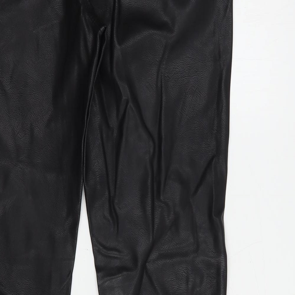 Lucid Womens Black  Polyurethane Trousers  Size 14 L30 in Regular Button - Faux Leather