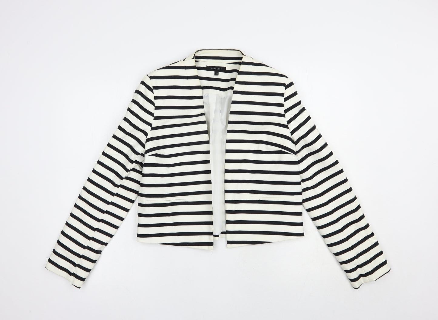 New Look Womens White Striped  Jacket Blazer Size 12
