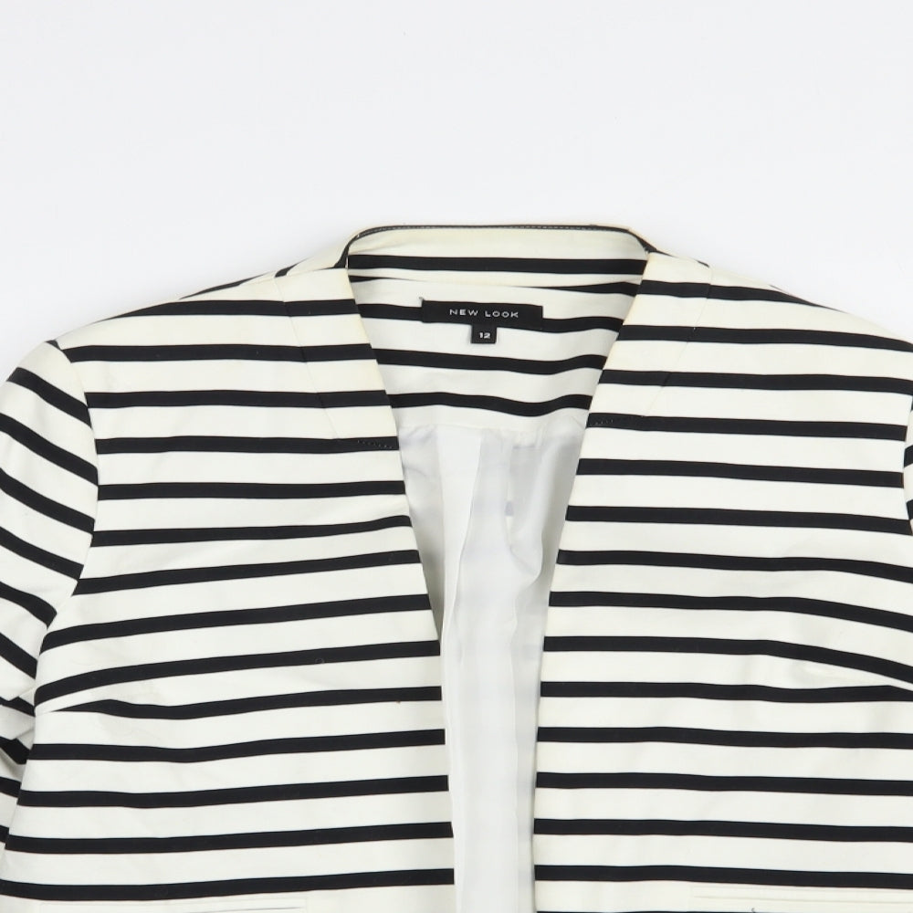 New Look Womens White Striped  Jacket Blazer Size 12
