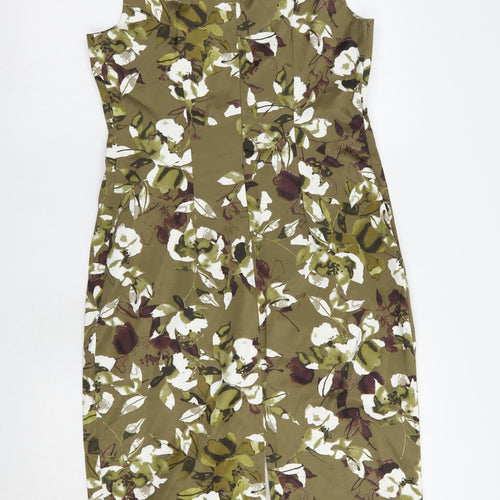 F&F Womens Green Floral Polyester Pencil Dress  Size 12  Round Neck Zip
