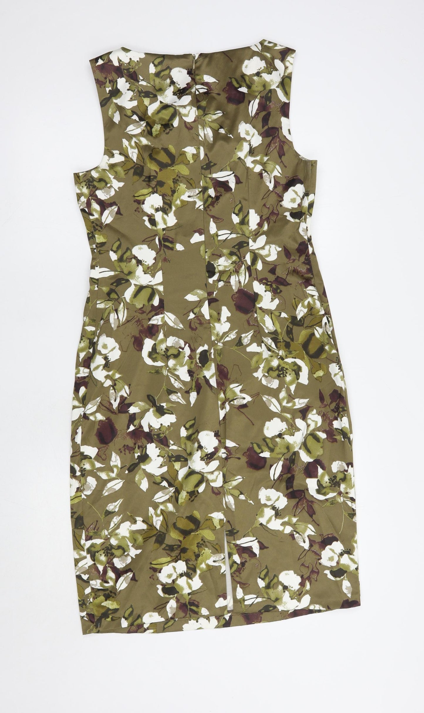 F&F Womens Green Floral Polyester Pencil Dress  Size 12  Round Neck Zip