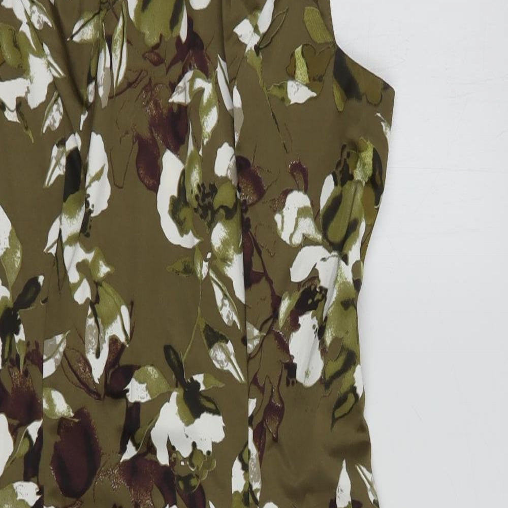 F&F Womens Green Floral Polyester Pencil Dress  Size 12  Round Neck Zip