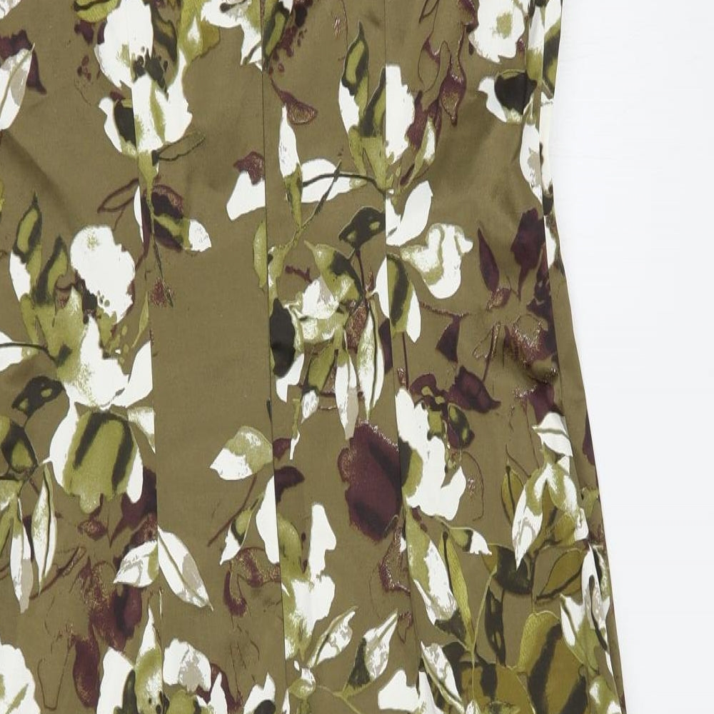 F&F Womens Green Floral Polyester Pencil Dress  Size 12  Round Neck Zip