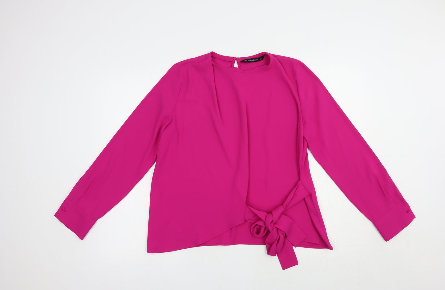 Zara Womens Pink  Polyester Basic Blouse Size S Crew Neck