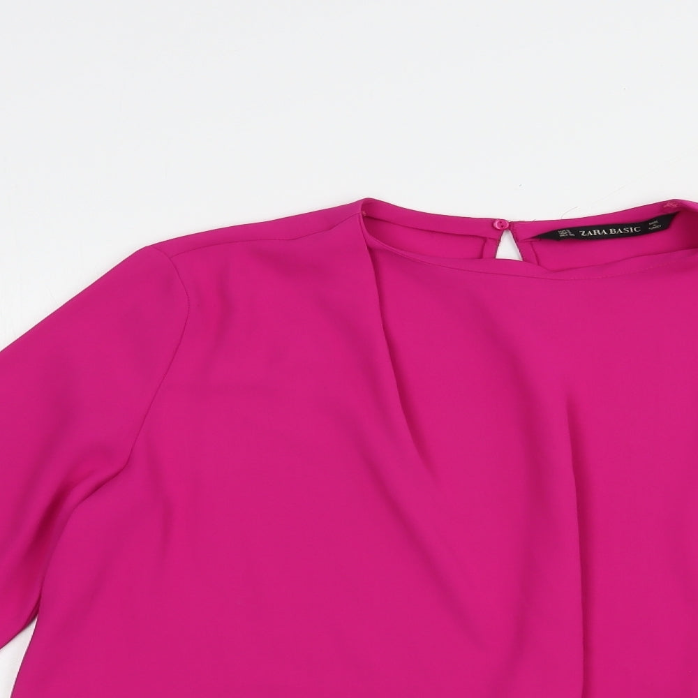 Zara Womens Pink  Polyester Basic Blouse Size S Crew Neck
