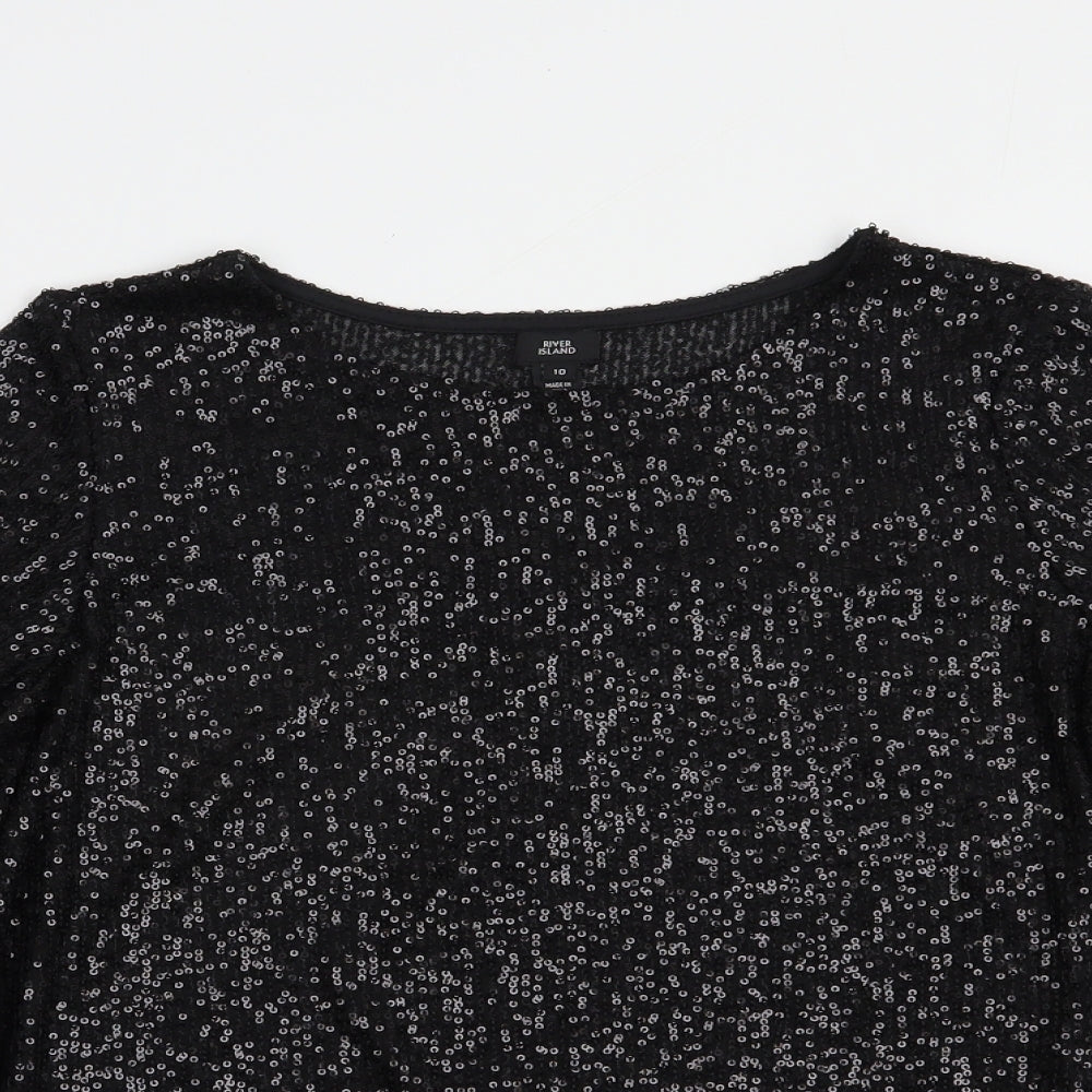 River Island Womens Black  Polyester Basic Blouse Size 10 Round Neck