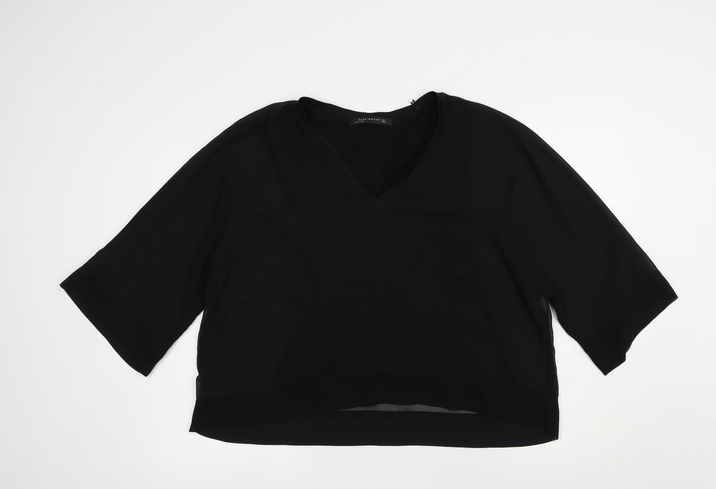 Zara Womens Black  Polyester Basic Blouse Size S V-Neck
