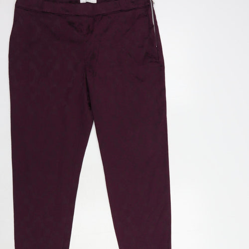 Wallis Womens Purple Floral Cotton Dress Pants Trousers Size 14 L27 in Regular Zip
