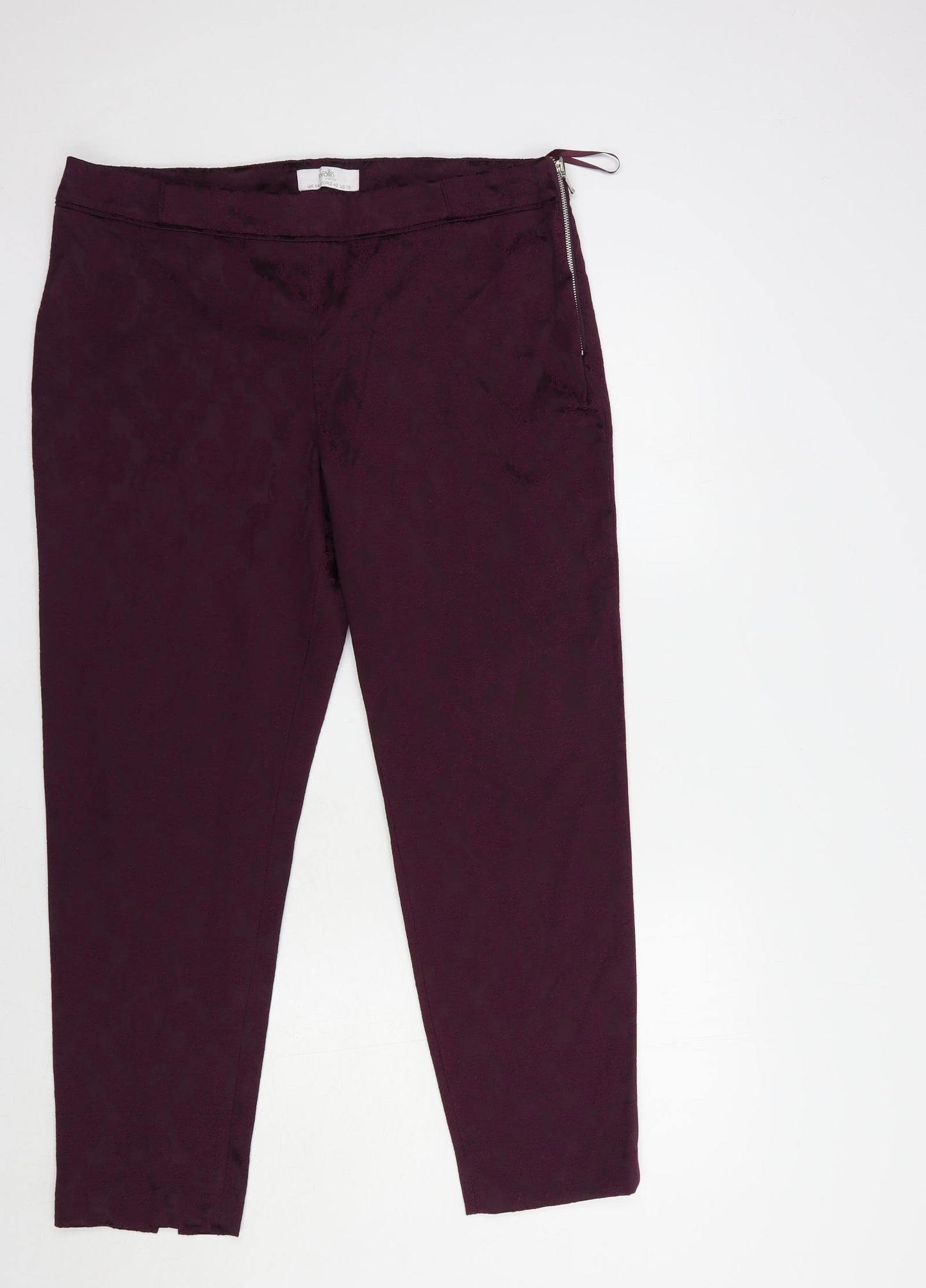 Wallis Womens Purple Floral Cotton Dress Pants Trousers Size 14 L27 in Regular Zip