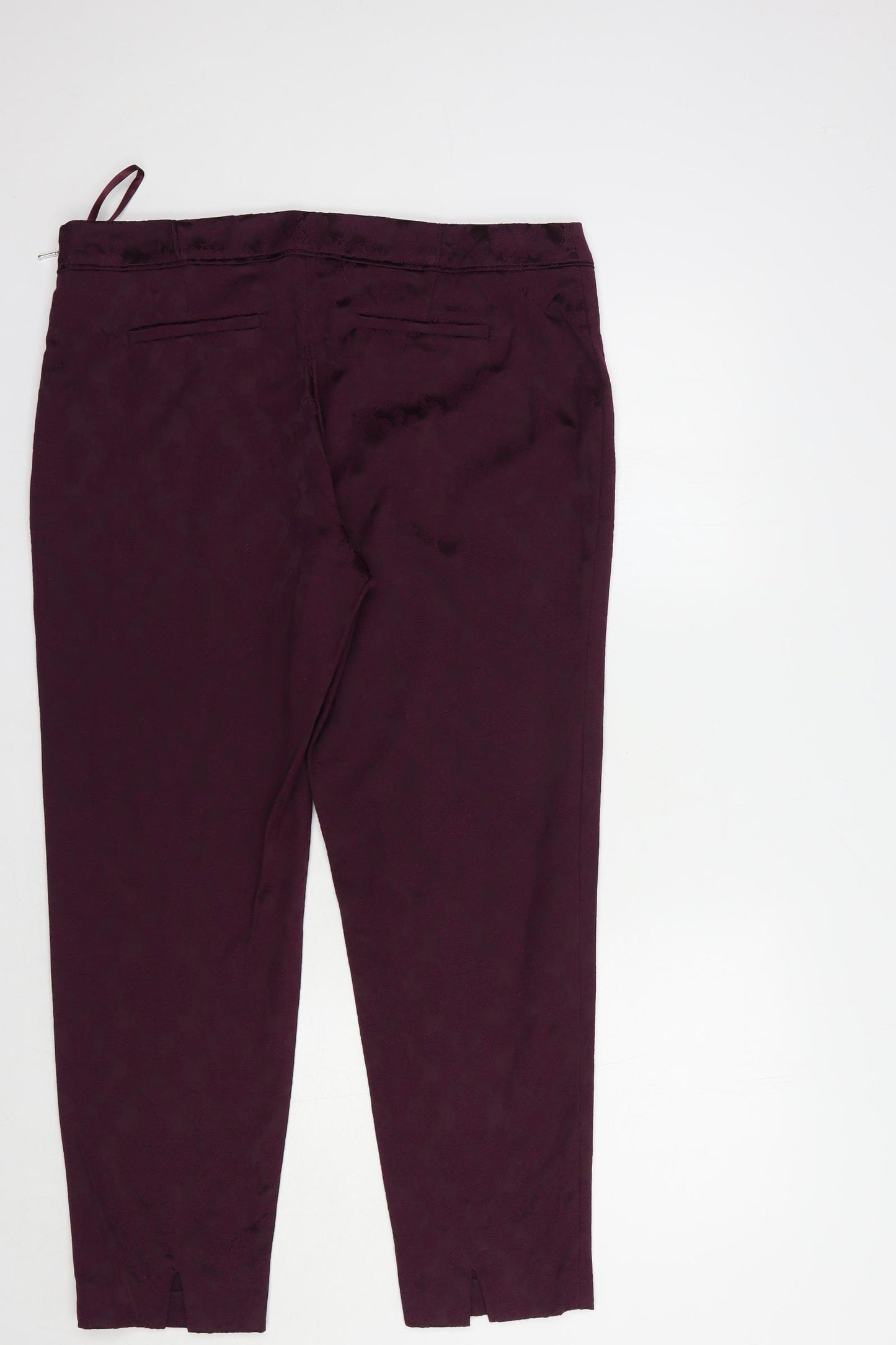 Wallis Womens Purple Floral Cotton Dress Pants Trousers Size 14 L27 in Regular Zip