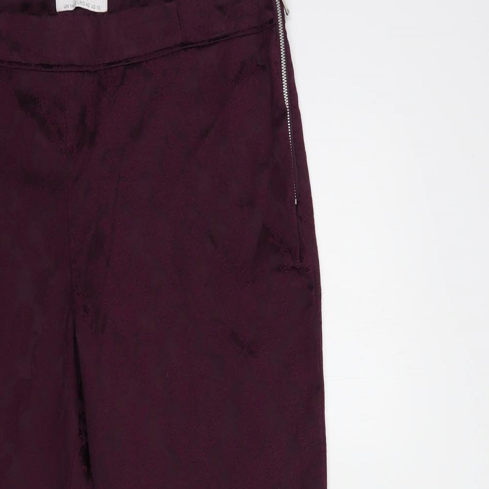 Wallis Womens Purple Floral Cotton Dress Pants Trousers Size 14 L27 in Regular Zip