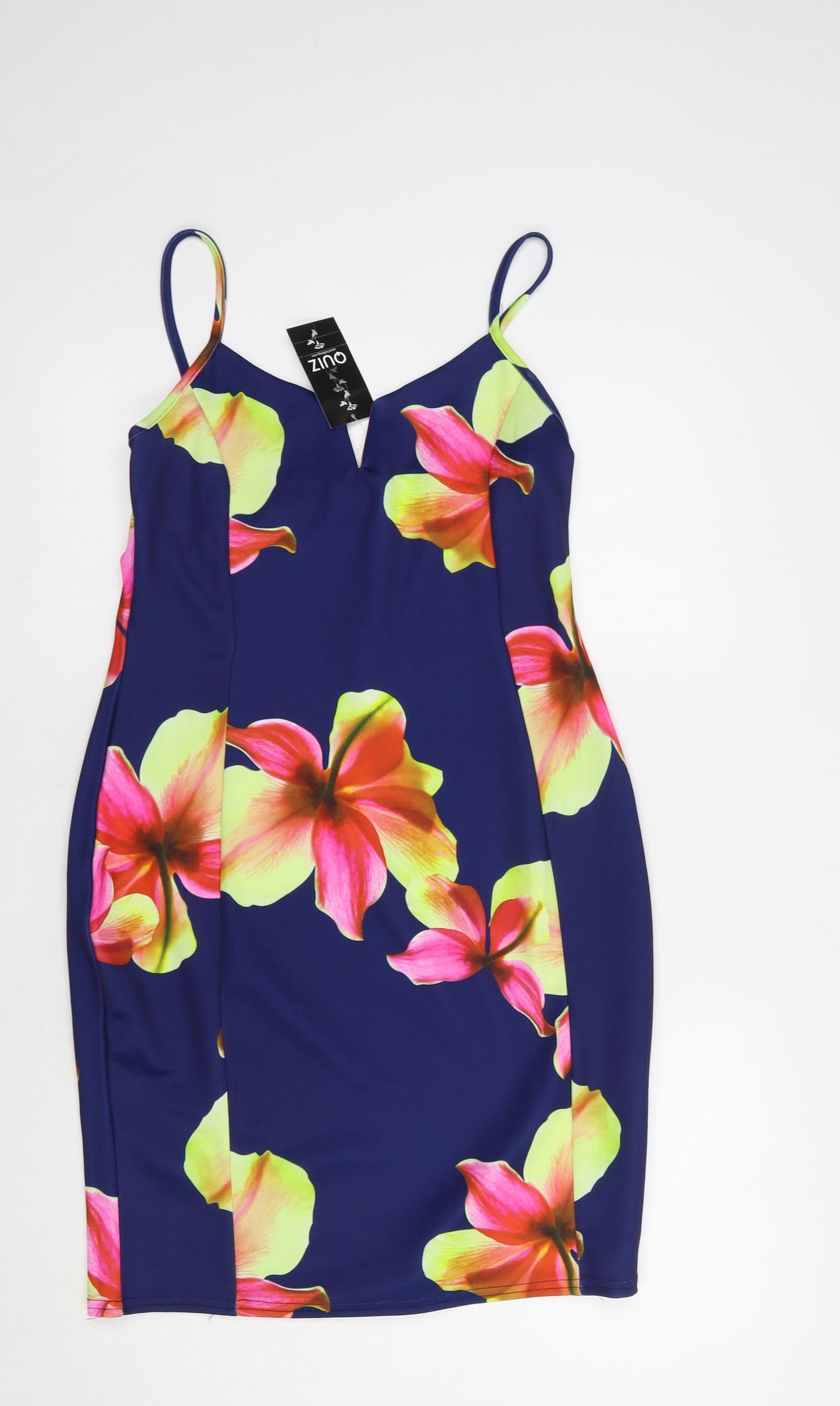Quiz Womens Blue Floral Polyester Slip Dress  Size 14  V-Neck Pullover