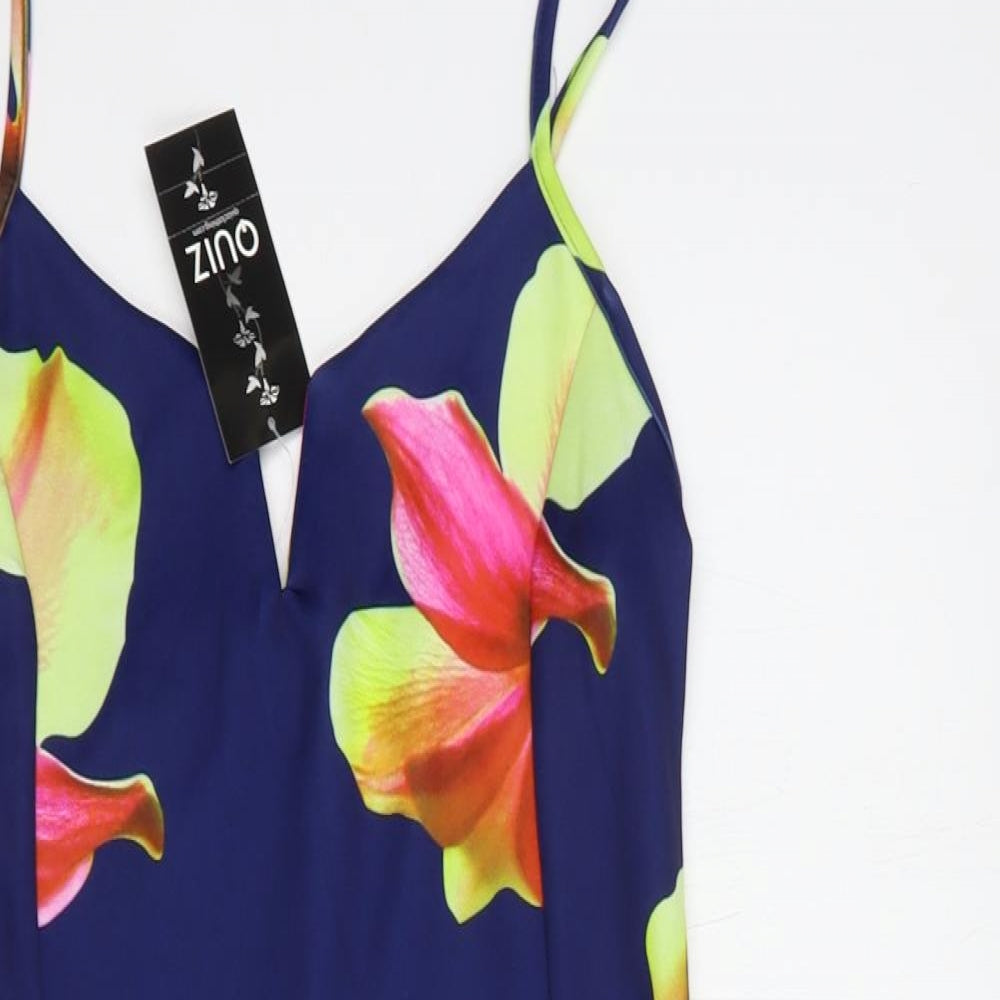 Quiz Womens Blue Floral Polyester Slip Dress  Size 14  V-Neck Pullover