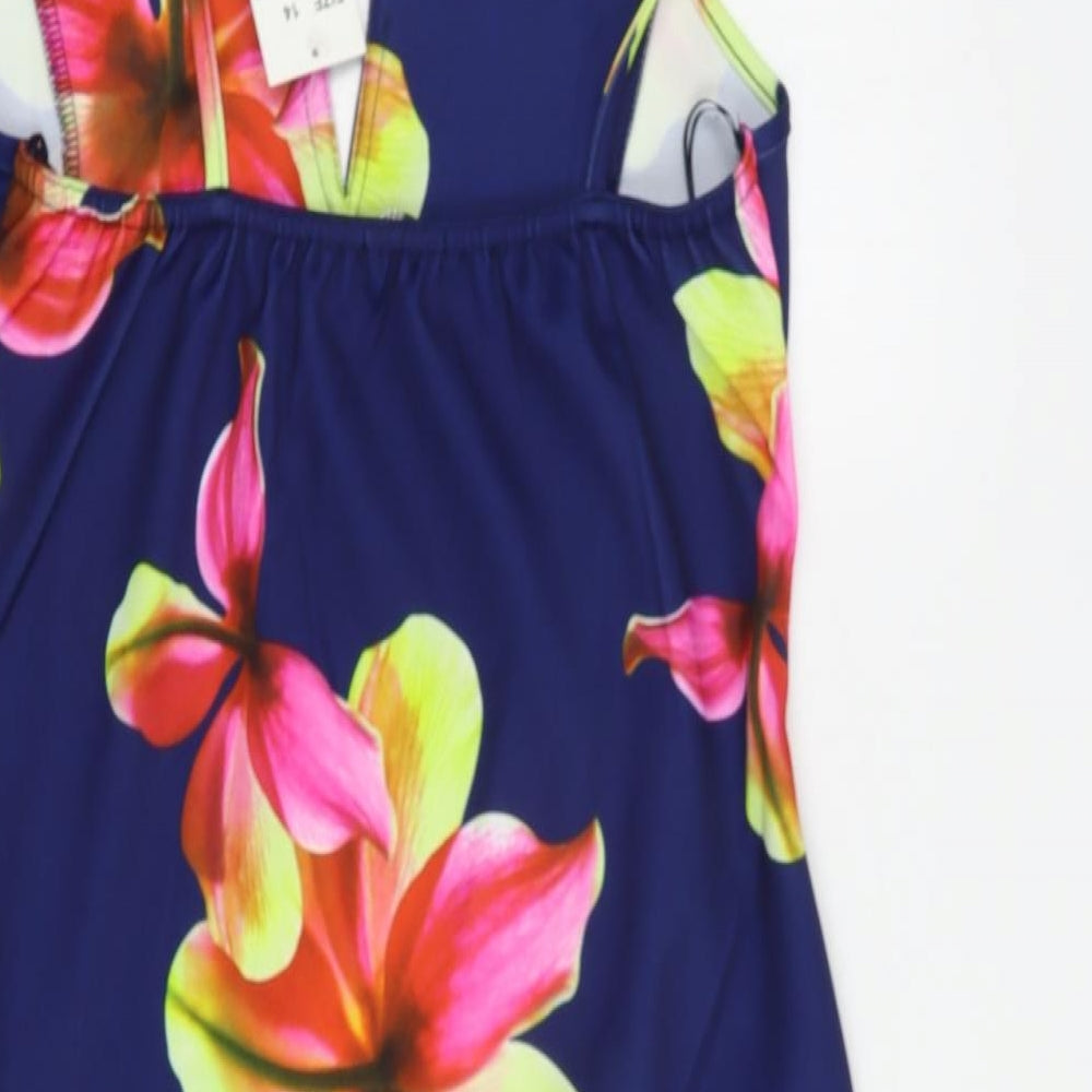 Quiz Womens Blue Floral Polyester Slip Dress  Size 14  V-Neck Pullover