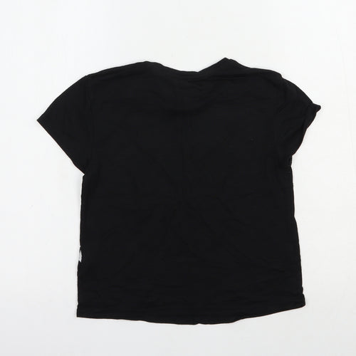 Primark Womens Black Geometric Polyester Basic T-Shirt Size 4 Crew Neck - Stars