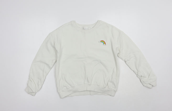NEXT Girls White  Cotton Pullover Sweatshirt Size 12 Years  Pullover - Rainbow