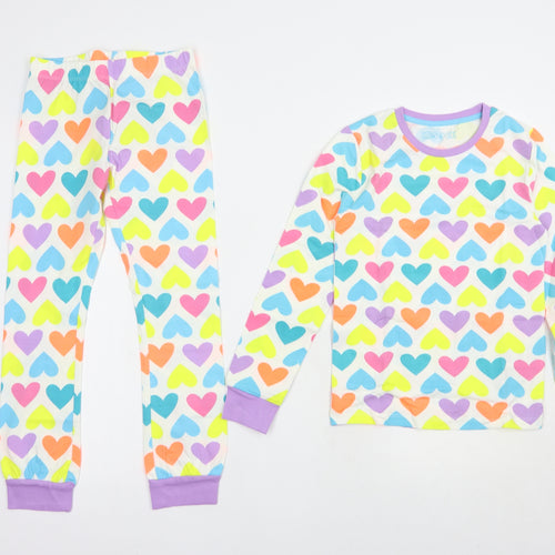 Marks and Spencer Girls Multicoloured Geometric Cotton  Pyjama Set Size 9-10 Years  Pullover - Heart Print