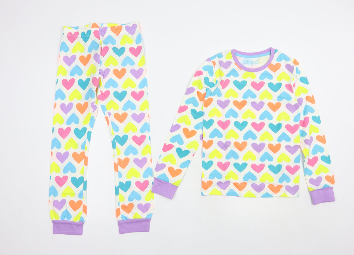 Marks and Spencer Girls Multicoloured Geometric Cotton  Pyjama Set Size 9-10 Years  Pullover - Heart Print