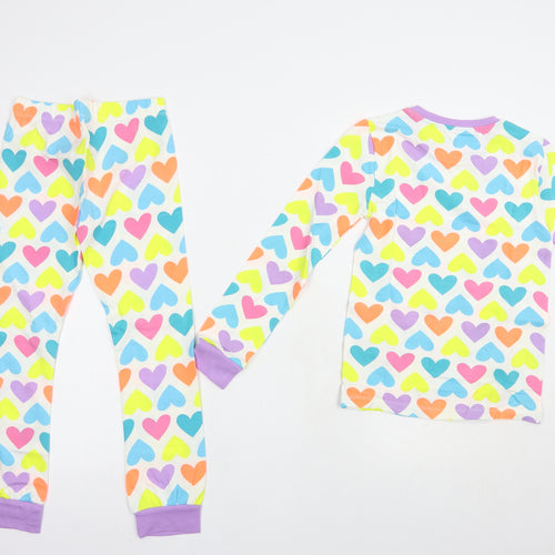 Marks and Spencer Girls Multicoloured Geometric Cotton  Pyjama Set Size 9-10 Years  Pullover - Heart Print