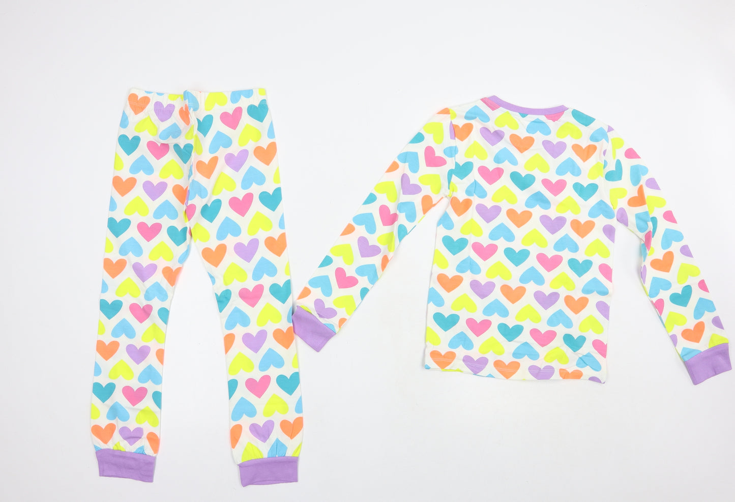 Marks and Spencer Girls Multicoloured Geometric Cotton  Pyjama Set Size 9-10 Years  Pullover - Heart Print